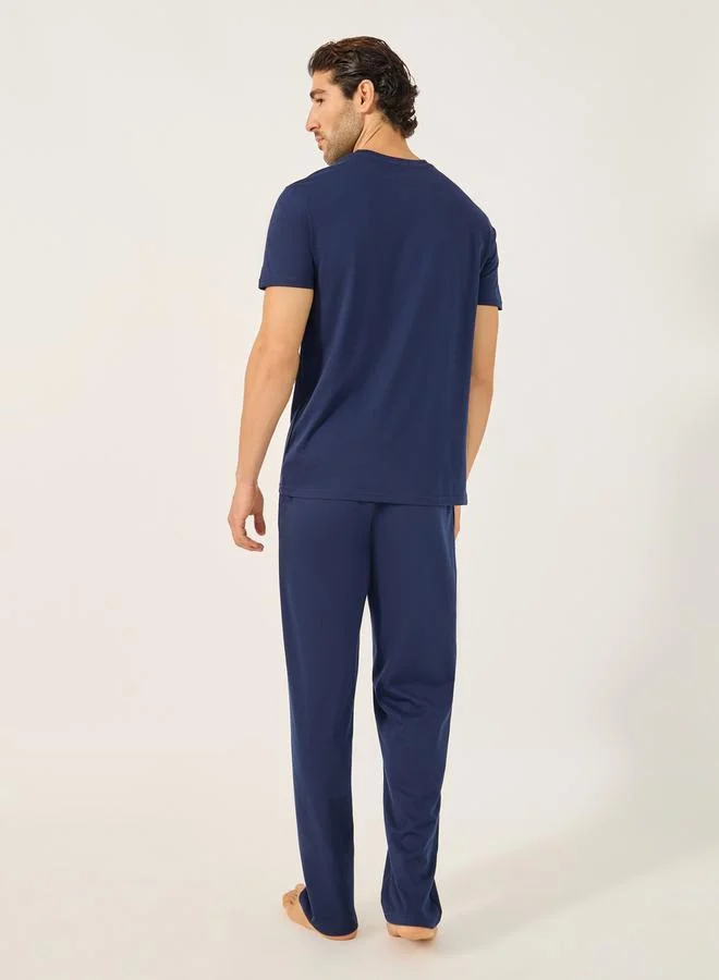 Styli Slogan Print Crew Neck T-Shirt and Pyjama Set