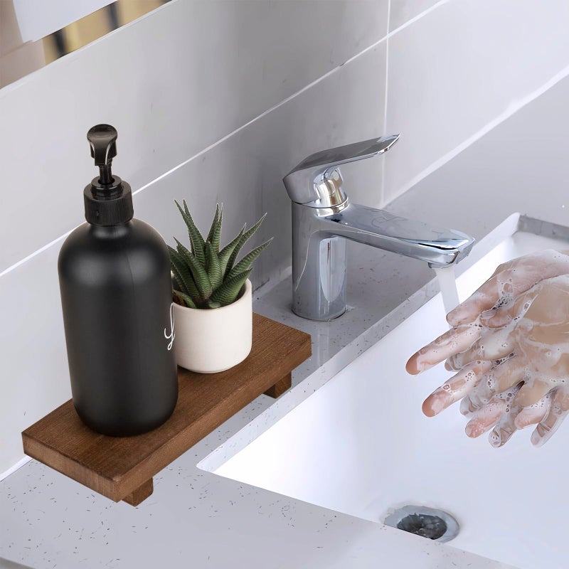 zoocatia Small Wood Tray Pedestal Stand Farmhouse Bathroom Decor Decorative Wooden Riser Kitchen Soap Dish Holder for Vanity, Counter, Sink, Large 11.8" x 7" - Walnut - Image 5