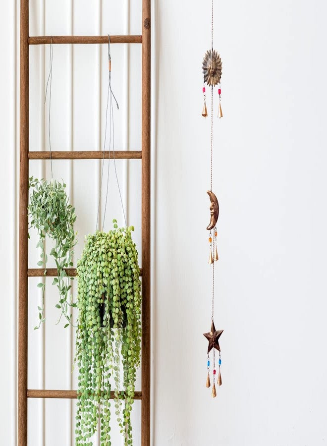 Mie Creations Sun Moon Star Face Wall Hanging Décor Chime Bells | Metal Cutouts Ornaments, Crescent Moon Phases Garland Art | Celestial, Earthy Decorations | Wicca Pagan Christmas Décor -Antique Gold - Image 2