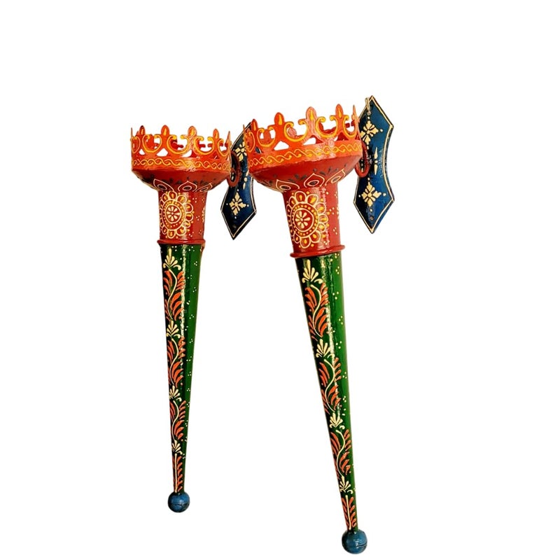 RM مشعل زيت حارق من النحاس المعدني الأولمبي 17 بوصة 2 حامل شمعة راميشفارام من الرخام المنزلي الزخرفي - Image 5