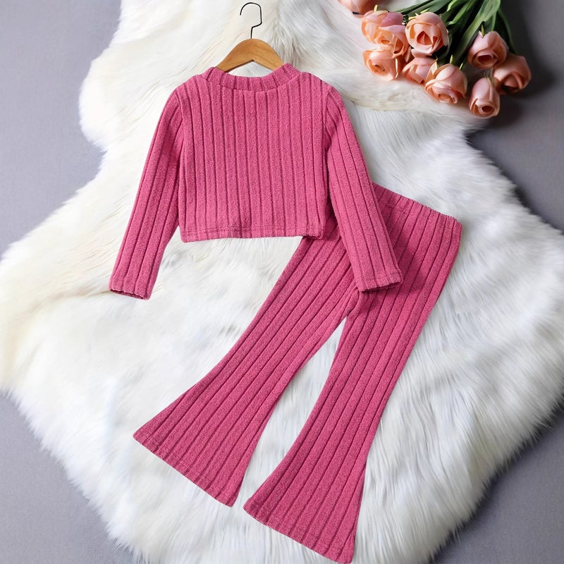Cross-border foreign trade INS girls autumn long sleeve T-shirt suit scratch wool warm bell pants spring and autumn, suitable for 1-8 years old Suit - Image 3