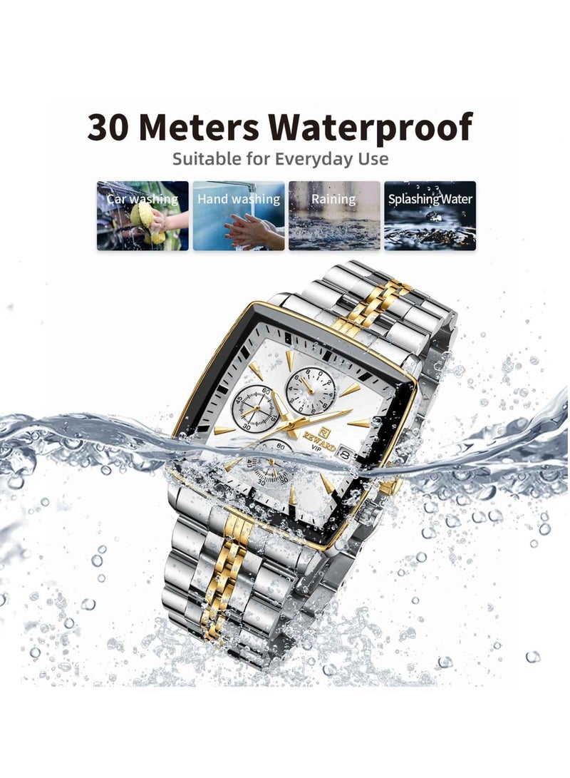 REWARD Quartz Mens Watch, Waterproof Luminous Sport Watch, Comfortable Stainless Steel Chronograph Wristwatch, Lightweight And Durable Business Watch, (1pc, Silver And Gold) - Image 4