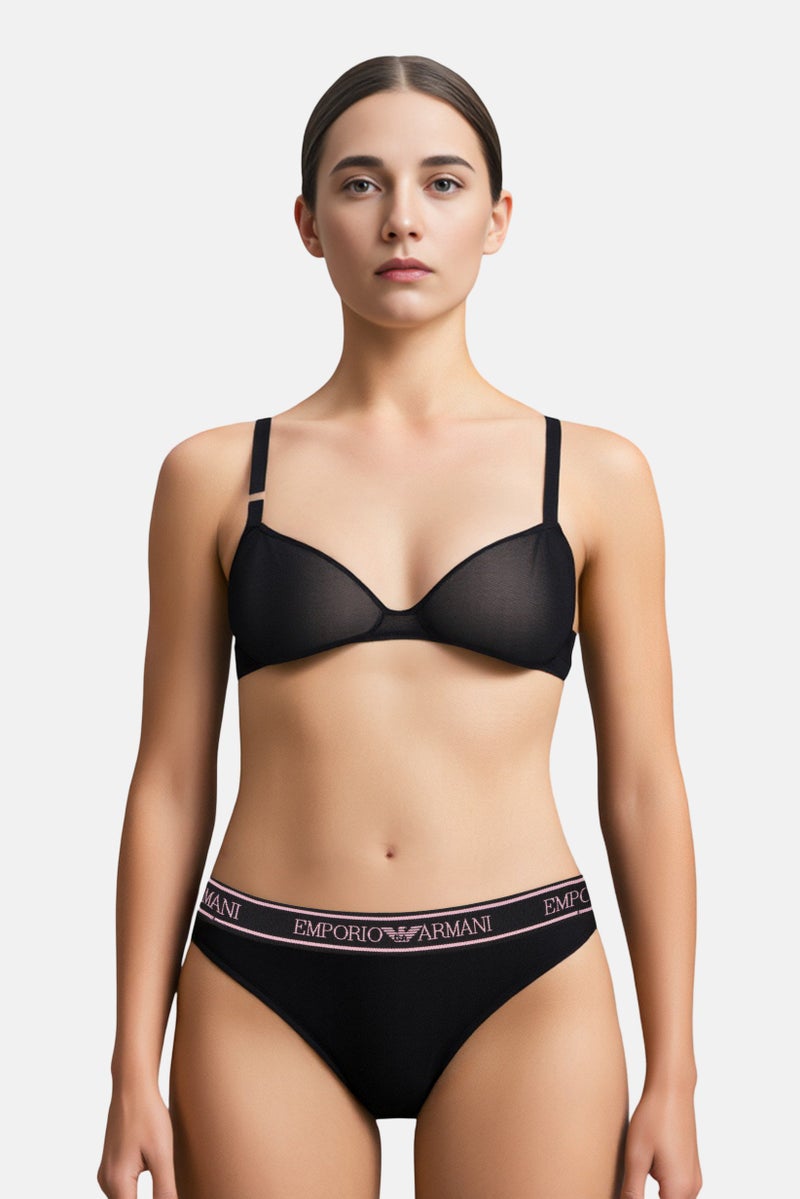 EMPORIO ARMANI Women Brand Logo Panties, Black - Image 1