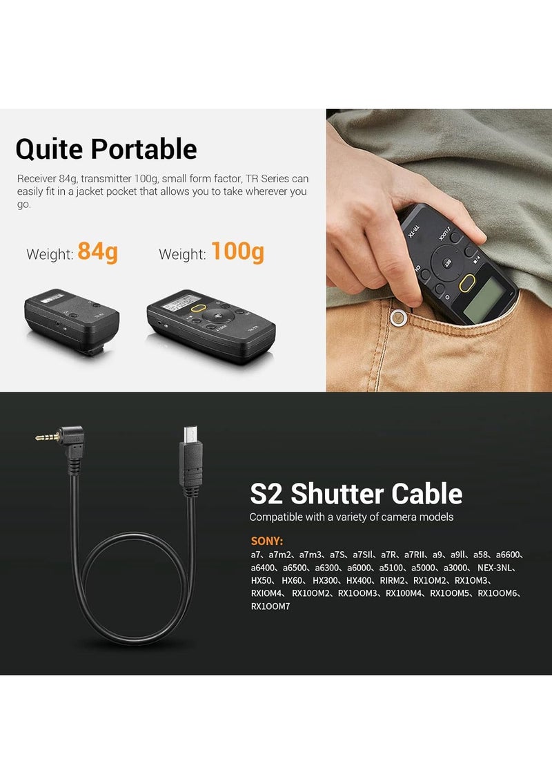 TR-S2 Remote Shutter Release for Sony, Wireless Shutter Release Intervalometer Compatible for Sony a7 a7m2 a7m3 a7S a7SII a7R a7RII a9 a9II a58 a6600 a6400 a6500 a6300 a6000 a5100 RX100M7