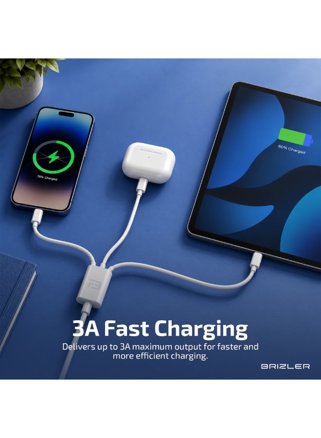 BRIZLER 3-in-1 Fast Charging Cable 3A Max Output Tangle-Free 1.2m Data Sync Cord for Type-C, Micro USB & Lightning Devices- White - Image 5