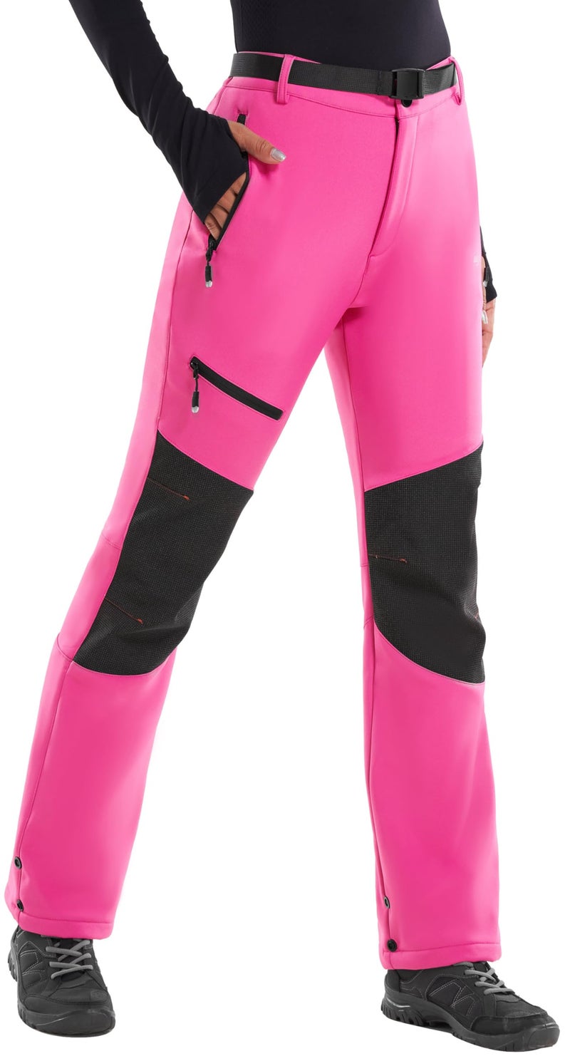 IUGA Snow Pants Womens Ski Hiking Pants Waterproof Outdoor Insulated Softshell Winter Fleece Lined Snowboard Pants 4 Pockets Pink - Image 1