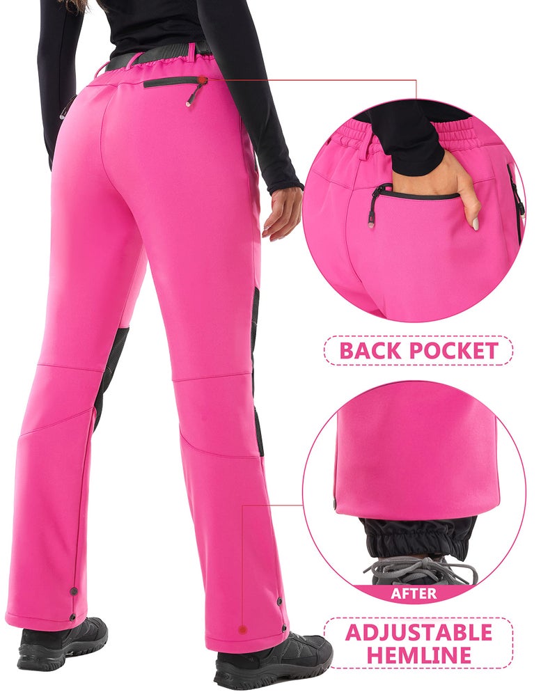 IUGA Snow Pants Womens Ski Hiking Pants Waterproof Outdoor Insulated Softshell Winter Fleece Lined Snowboard Pants 4 Pockets Pink - Image 3