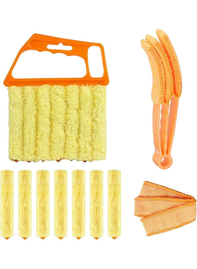 promass Window Venetian Blind Cleaner Duster Tool,7 Finger Blind Duster Brush,Shutter Cleaner Brushes,with 8 Removable and Washable Microfiber Sleeves Blinds Cleaning Brush Tool,Dust Cleaning Tools - Image 1