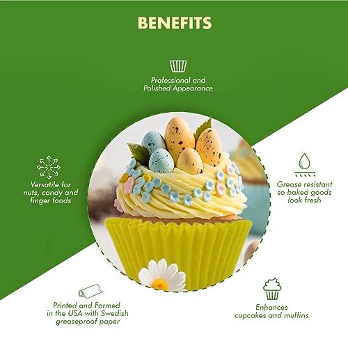 Regency Wraps Greaseproof Professional Grade Baking Cups, Pack of 40, Standard Liners, Yellow Solid, for Cupcakes, Muffins, Candy, Non Stick - Image 4