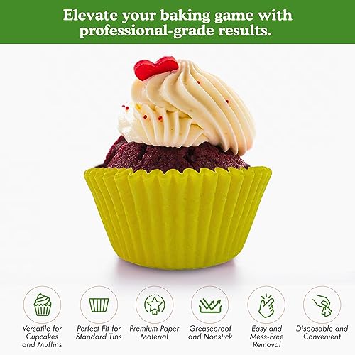 Regency Wraps Greaseproof Professional Grade Baking Cups, Pack of 40, Standard Liners, Yellow Solid, for Cupcakes, Muffins, Candy, Non Stick - Image 2