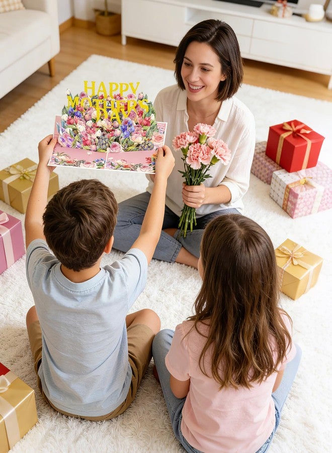 Charmount 3D Pop Up Happy Mother's Day Card for Mom, Handmade Blooming Flower Pop Up Greeting Card with Envelope & Note Tag, Large 8"x 6" Floral Gifts Card for Wife, Daughter, Grandma - Image 2