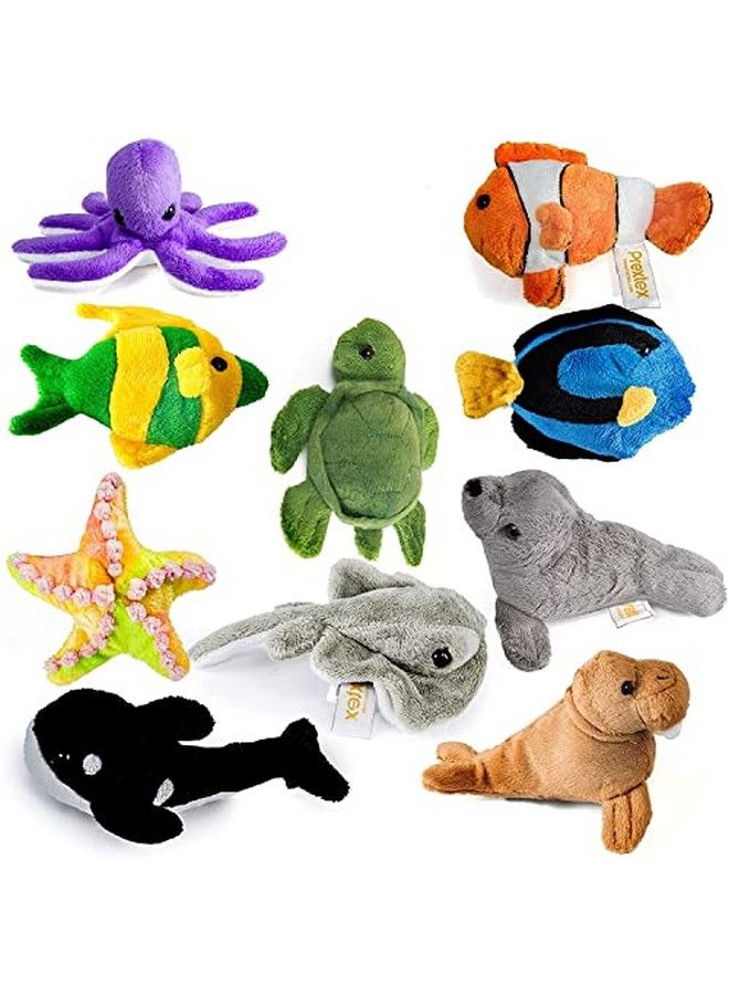 Prextex 10 Piece Plush Soft Stuffed Sea Animals Playset Plush Sea Life Assortment Turtle Stingray Nemo Fish Killer Whale And More - Image 1