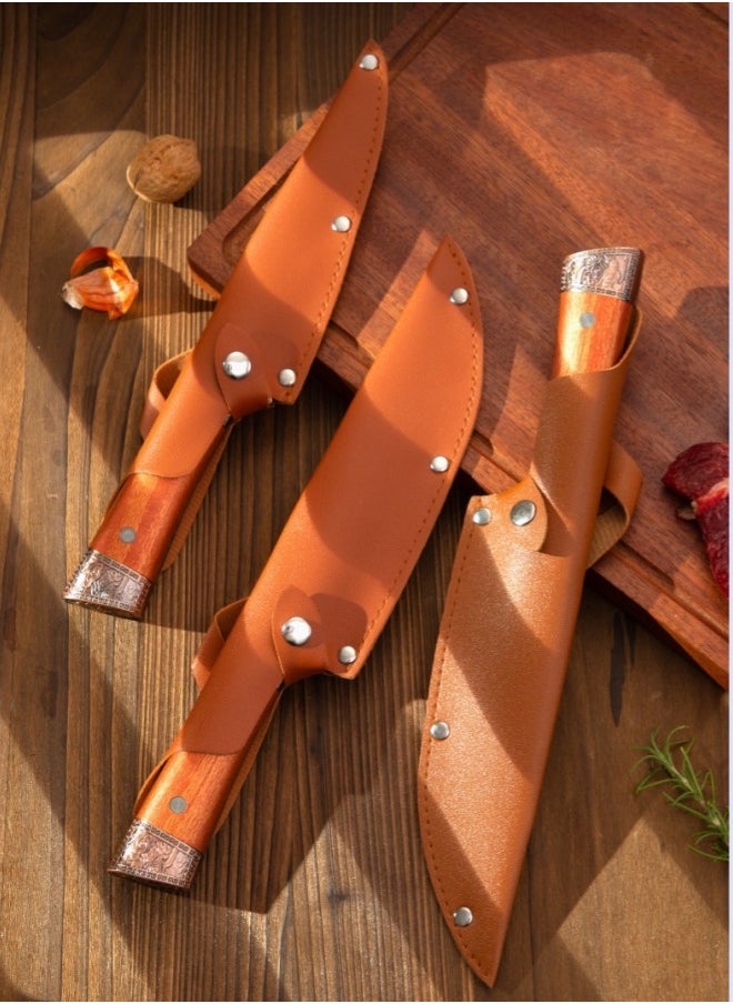 Browning - Sharp High Carbon Stainless Steel Boning Knife Meat Cutter Bone Razor Kitchen Knife With Leather Case - Image 1