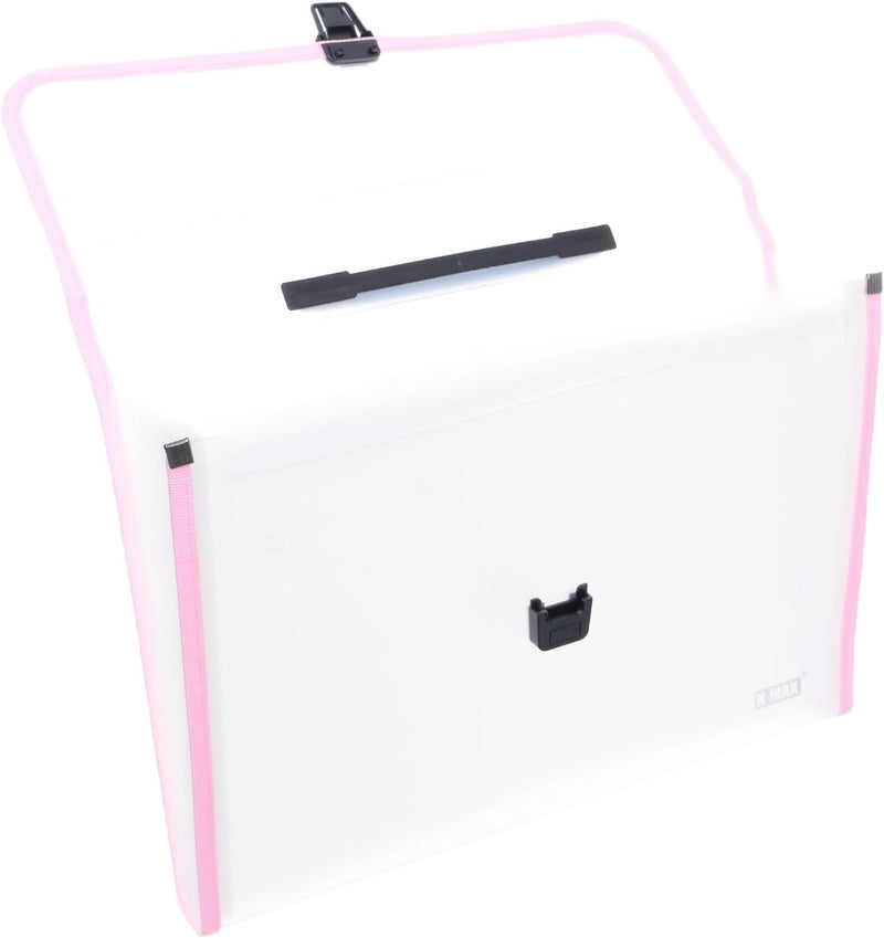 File Folder Expanding 13-Pocket A4 Accordion Organizer, Letter Size Document Wallets with Handle and Lock – Big Size Paper Filing Folder for School, Office, Home Stationery (Transparent Pink) - Image 2