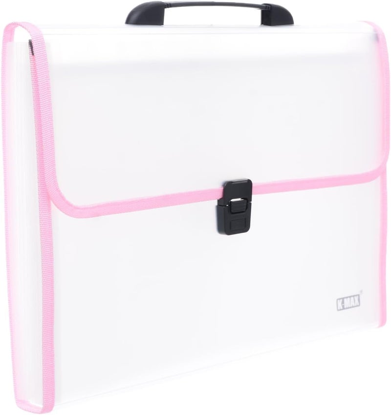 File Folder Expanding 13-Pocket A4 Accordion Organizer, Letter Size Document Wallets with Handle and Lock – Big Size Paper Filing Folder for School, Office, Home Stationery (Transparent Pink) - Image 3