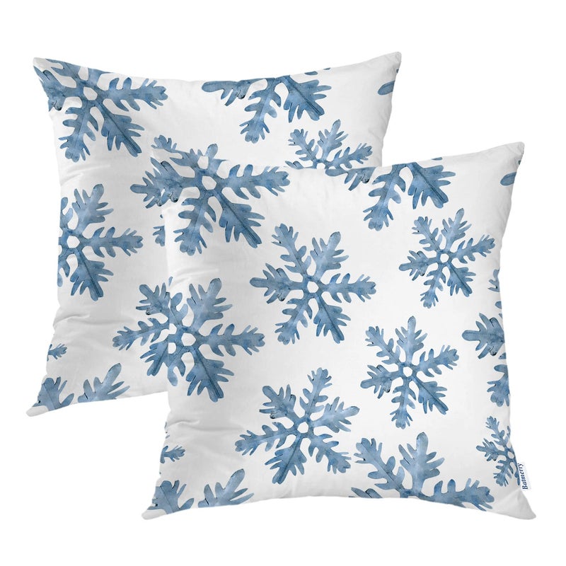 Batmerry Christmas Blue Decorative Pillow Covers  20 x 20 Inch Blue Snow Winter with Snowflakes Falling White Crystal Double Sided Throw Pillow Covers Sofa Cushion Cover Square 20 Inches(Set of 2) - Image 1