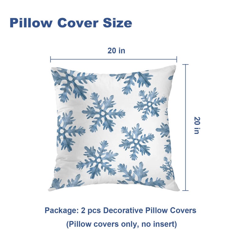Batmerry Christmas Blue Decorative Pillow Covers  20 x 20 Inch Blue Snow Winter with Snowflakes Falling White Crystal Double Sided Throw Pillow Covers Sofa Cushion Cover Square 20 Inches(Set of 2) - Image 5