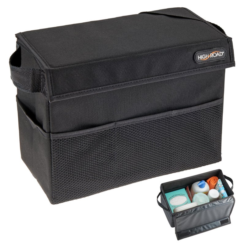 High Road Car Storage Organizer with Lid Multipurpose Back or Front Seat Auto Console or Trunk Organizer Univeral Fit in All Vehicles