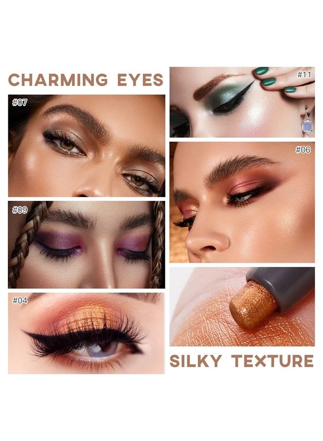 LOKFAR Eye-Shadow Stick Makeup Cosmetics Eye Brightener Stick, Rotatable Cream Eye Shadow Pencil, Glitter Shimmer Eyeshadow Stick with Soft Brush for Eye Makeup (01# Pearl White Shimmer) - Image 2