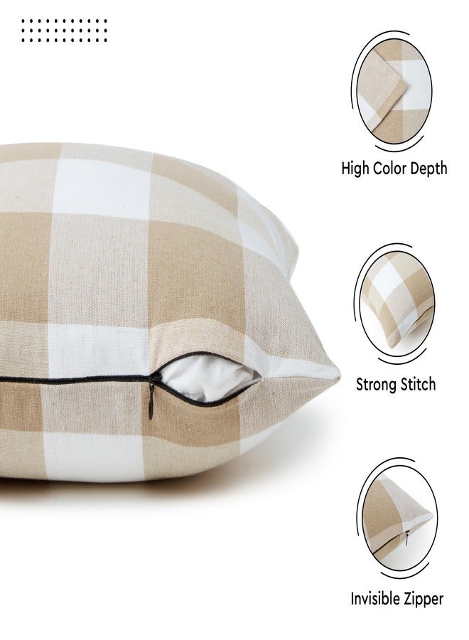 Encasa XO Farmhouse Throw Pillow Covers Set of 2 18x18 in Buffalo Beige Checks | Decorative Cushion Covers No Inserts | Plaid and Stripes Pillow Covers for Living Room, Couch - Image 4