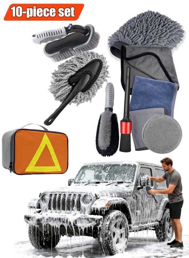 10 Pcs Car Wash Cleaning Kit, Car Cleaning Kit with Car Wash Gloves, Sponges, Towels, Wheel Brush, Duster, Complete Interior Car Care Kit - Image 1