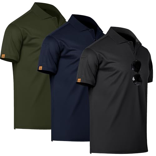 TEZO Mens Golf Polo Shirts Short Sleeve Moisture Wicking Dry Fit Tactical T-Shirt Athletic Top Casual Polo Shirts for Men (BKNBAG M) - Image 1