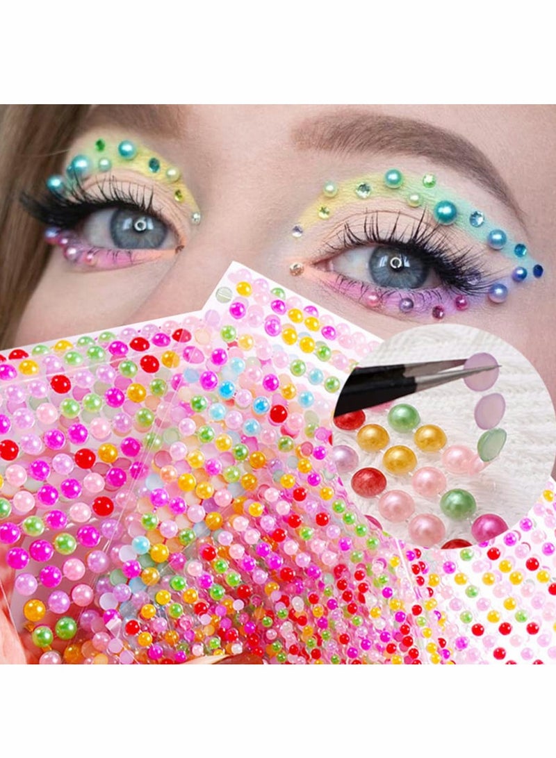 Excefore Self Adhesive Pearl Stickers Makeup,Colorful Pearls Gems for Eyes Face Nail Temporary Tattoo Gems Jewelry DIY Crafts Home Decoration Scrapbooking Embellishments Accessories Festival Decorations, 4 Siz - Image 1