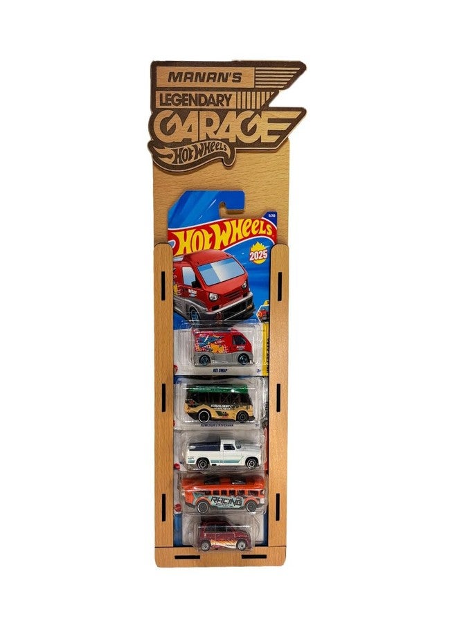 ALPHA NOVA CREATIONS Customizable Legendary Garage Display, Premium Wooden Wall Mount, 1:64 Scale Diecast Car Holder, 5-Car Display (Natural Wood) - Image 2