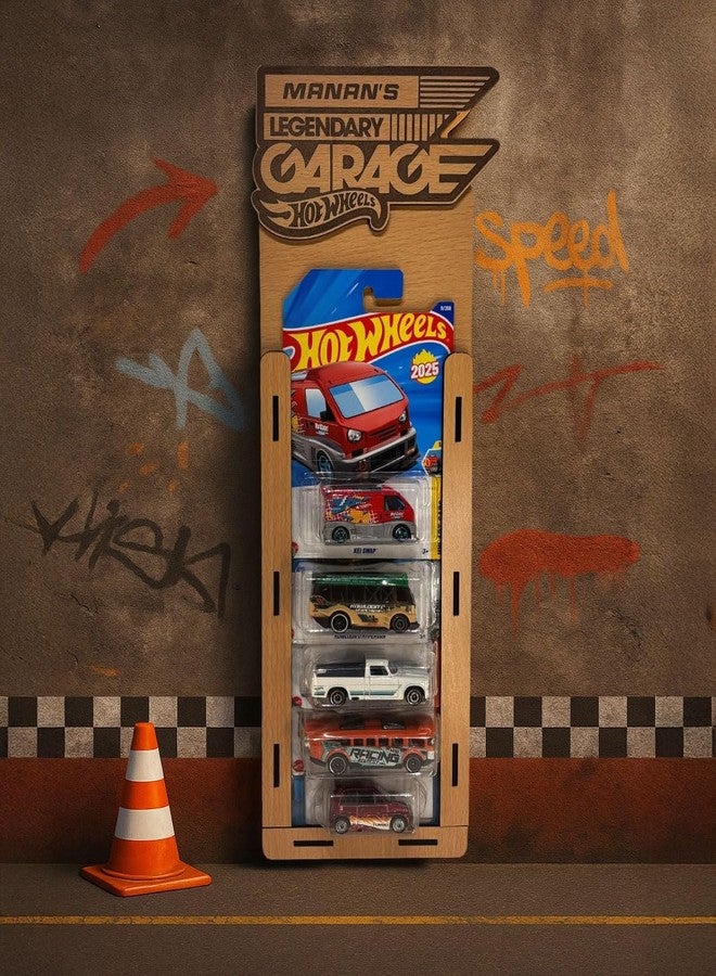 ALPHA NOVA CREATIONS Customizable Legendary Garage Display, Premium Wooden Wall Mount, 1:64 Scale Diecast Car Holder, 5-Car Display (Natural Wood) - Image 1