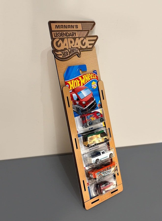 ALPHA NOVA CREATIONS Customizable Legendary Garage Display, Premium Wooden Wall Mount, 1:64 Scale Diecast Car Holder, 5-Car Display (Natural Wood) - Image 3
