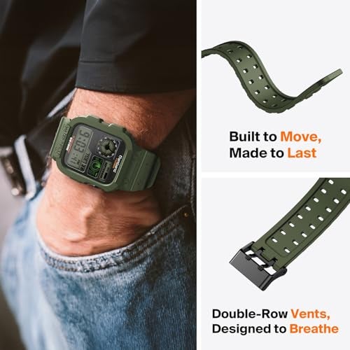 amBand Compatible with Apple Watch Band 45mm 44mm 42mm with Bumper Case, Rugged Men Bands for iWatch SE(3/2/1) Series 9 8 7 6 5 4 3 2 1, Sport Military Protective Cases Drop-proof Shockproof Green - Image 5