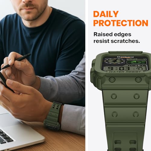 amBand Compatible with Apple Watch Band 45mm 44mm 42mm with Bumper Case, Rugged Men Bands for iWatch SE(3/2/1) Series 9 8 7 6 5 4 3 2 1, Sport Military Protective Cases Drop-proof Shockproof Green - Image 3