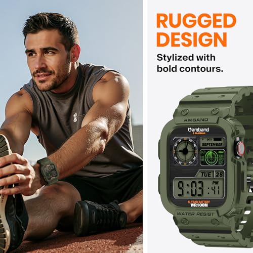 amBand Compatible with Apple Watch Band 45mm 44mm 42mm with Bumper Case, Rugged Men Bands for iWatch SE(3/2/1) Series 9 8 7 6 5 4 3 2 1, Sport Military Protective Cases Drop-proof Shockproof Green - Image 4