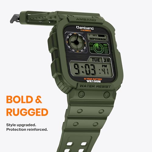 amBand Compatible with Apple Watch Band 45mm 44mm 42mm with Bumper Case, Rugged Men Bands for iWatch SE(3/2/1) Series 9 8 7 6 5 4 3 2 1, Sport Military Protective Cases Drop-proof Shockproof Green - Image 2
