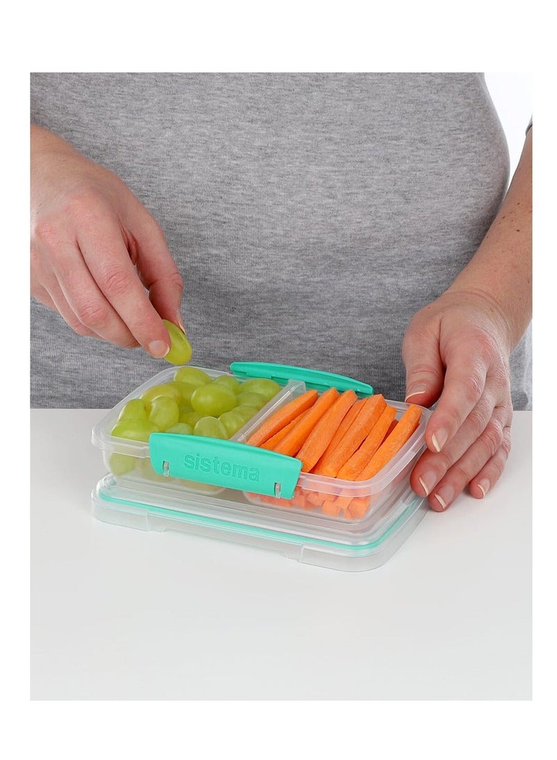 Sistema Small Split To Go 350ml Green Clip – BPA Free Divided Snack Container with Leak-Resistant Locking Lid, Reusable Food Storage Lunch Box for Meal Prep, School, Office & Travel - Image 3