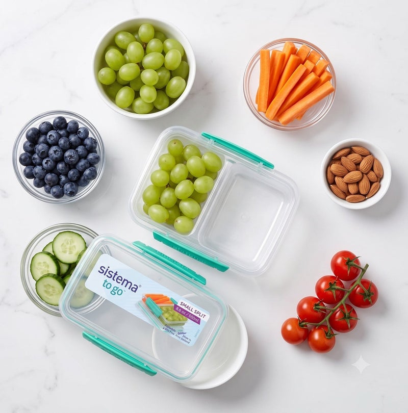 Sistema Small Split To Go 350ml Green Clip – BPA Free Divided Snack Container with Leak-Resistant Locking Lid, Reusable Food Storage Lunch Box for Meal Prep, School, Office & Travel - Image 5