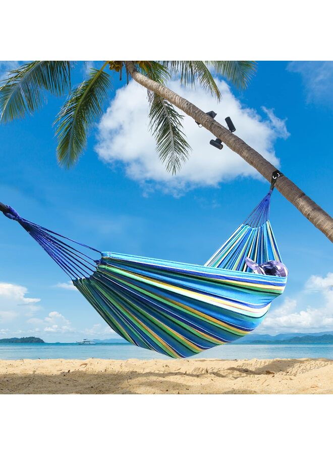 أرجوحة تخييم محمولة، أرجوحة قماشية متينة ومريحة للتعليق في الحديقة، مزودة بأحزمة تثبيت للأشجار، تتحمل وزنًا يصل إلى 200 كجم، مع حقيبة سفر، مثالية للتخييم في الهواء الطلق، لون أزرق - Image 5