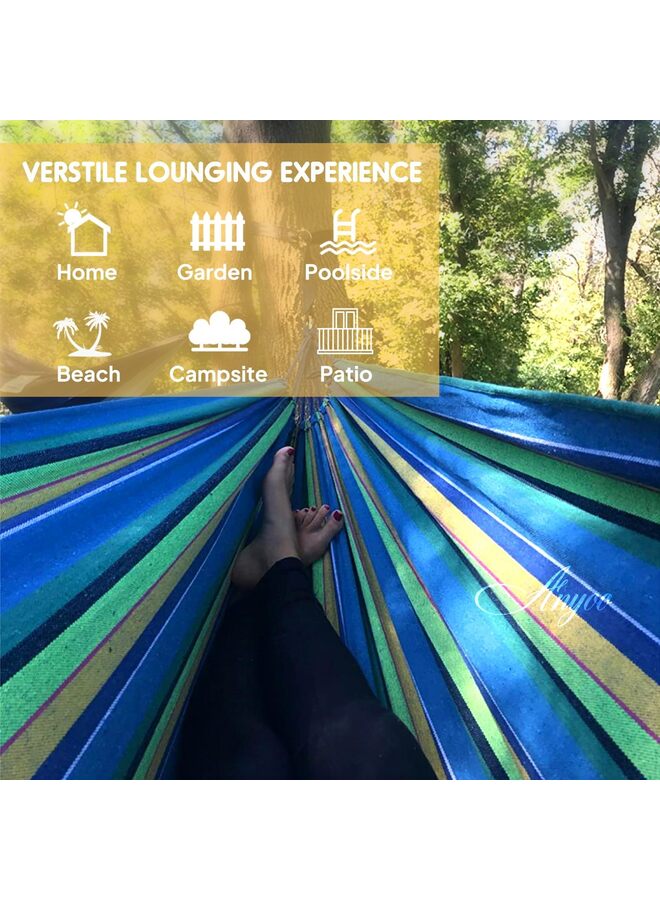 أرجوحة تخييم محمولة، أرجوحة قماشية متينة ومريحة للتعليق في الحديقة، مزودة بأحزمة تثبيت للأشجار، تتحمل وزنًا يصل إلى 200 كجم، مع حقيبة سفر، مثالية للتخييم في الهواء الطلق، لون أزرق - Image 4