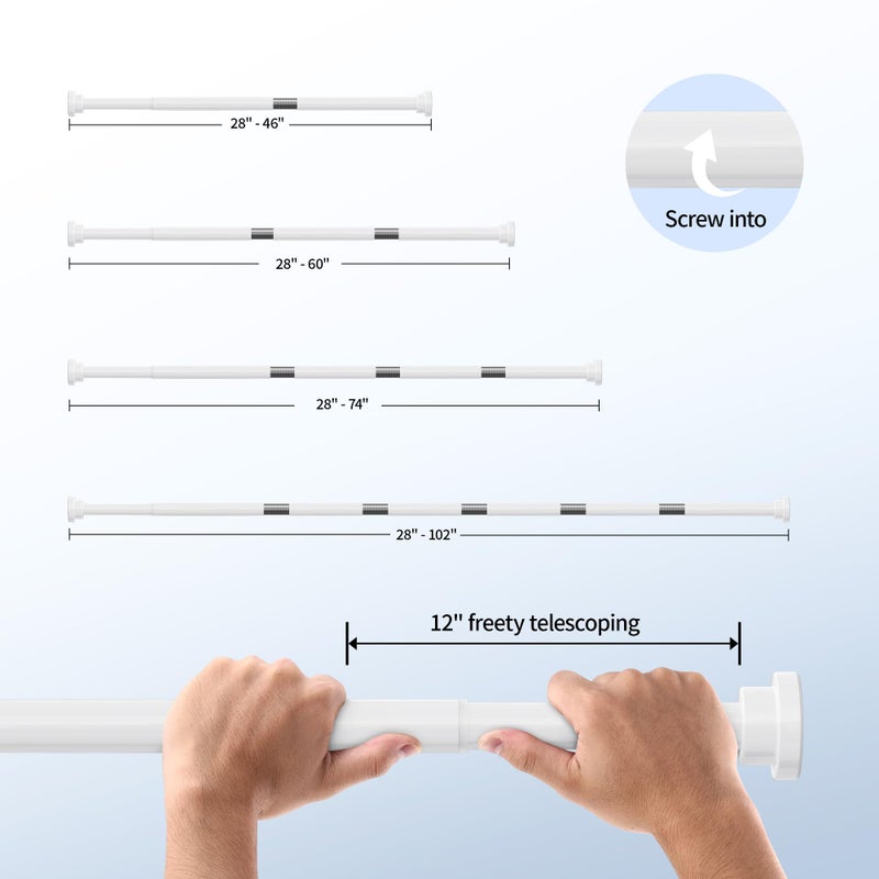 Mcrbeay Shower Curtain Rod, 1" Diameter Heavy Duty Tension Shower Rod, Non Slip Adjustable 28-74 inch No Drill Shower Curtain Rods Spring Tension For Bathroom, Shower Stall, No Rust, White - Image 5
