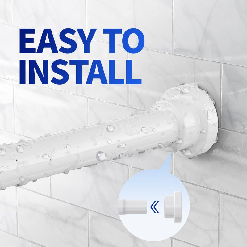 Mcrbeay Shower Curtain Rod, 1" Diameter Heavy Duty Tension Shower Rod, Non Slip Adjustable 28-74 inch No Drill Shower Curtain Rods Spring Tension For Bathroom, Shower Stall, No Rust, White - Image 4
