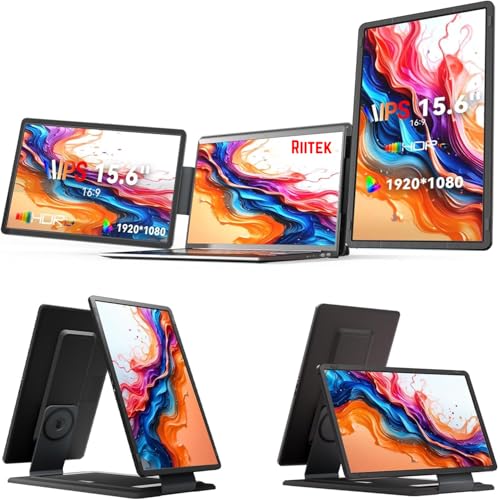 RIITEK 15.6" Portable Tri Screen Monitor, FHD 1080P IPS Screen Extender Portable Monitor for 13.6"-17.3” Laptops, Travel Laptop Screen Extender with USB-C&HDMI, for Windows, Mac - Image 1