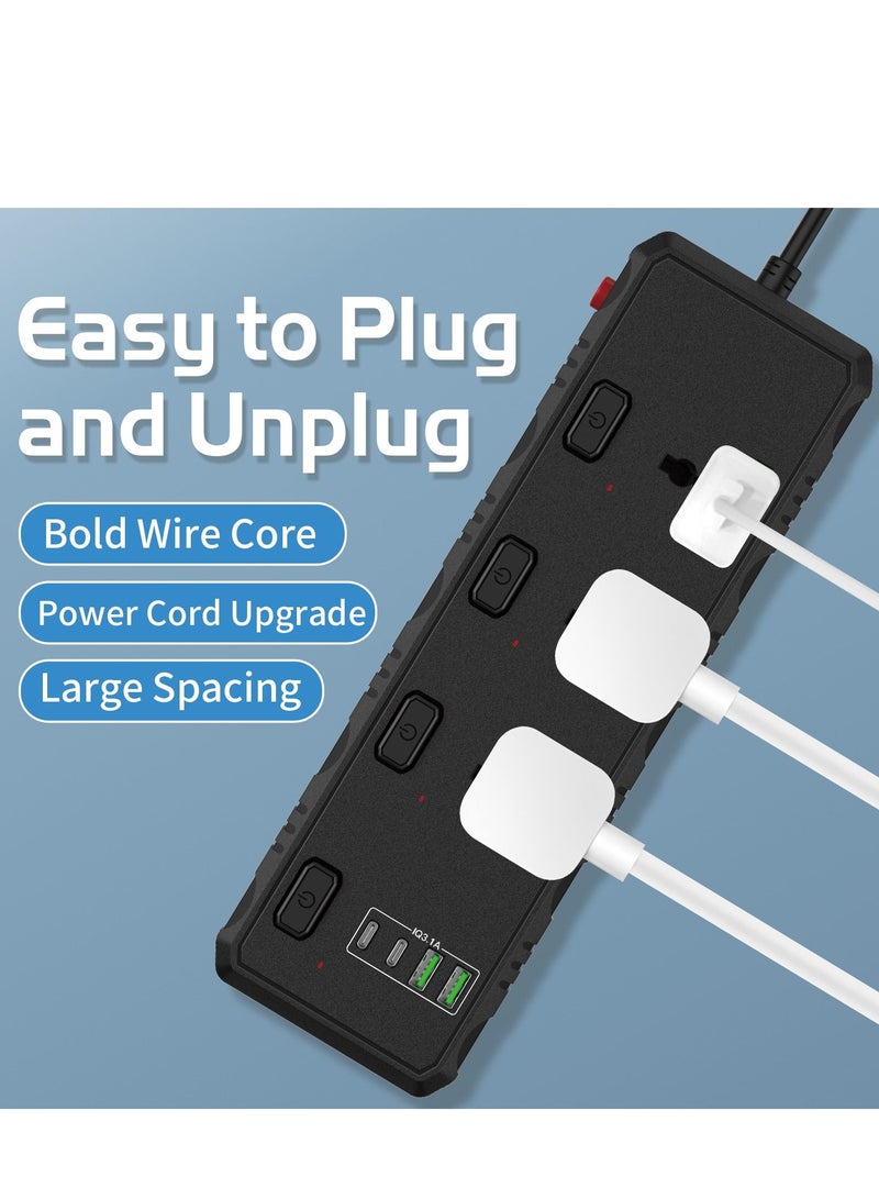 GULFLINK Power Extension Cord 2 Meter Cable With 3 Power Socket 2 USB 2 PD Power Strip Black - Image 4