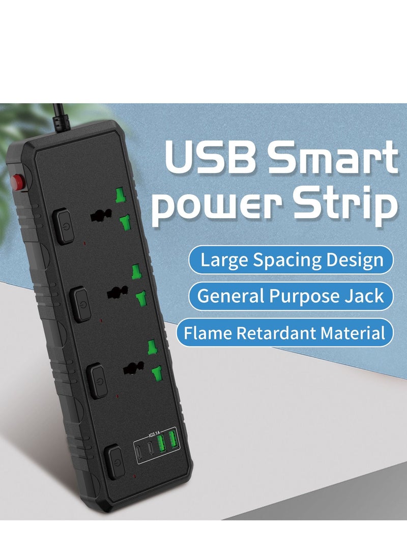 GULFLINK Power Extension Cord 2 Meter Cable With 3 Power Socket 2 USB 2 PD Power Strip Black - Image 3