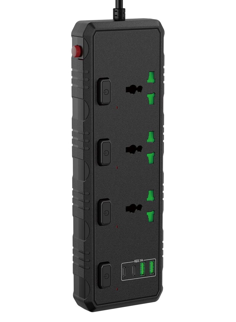 GULFLINK Power Extension Cord 2 Meter Cable With 3 Power Socket 2 USB 2 PD Power Strip Black - Image 1