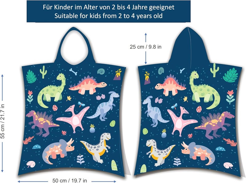 Theonoi Children's Poncho Bath Poncho Hooded Towel / Bathrobe Hand Towel Shower Towel Beach Towel Bath Towel with Hood for Boys and Girls 100% Cotton (Dinosaur) - Image 5