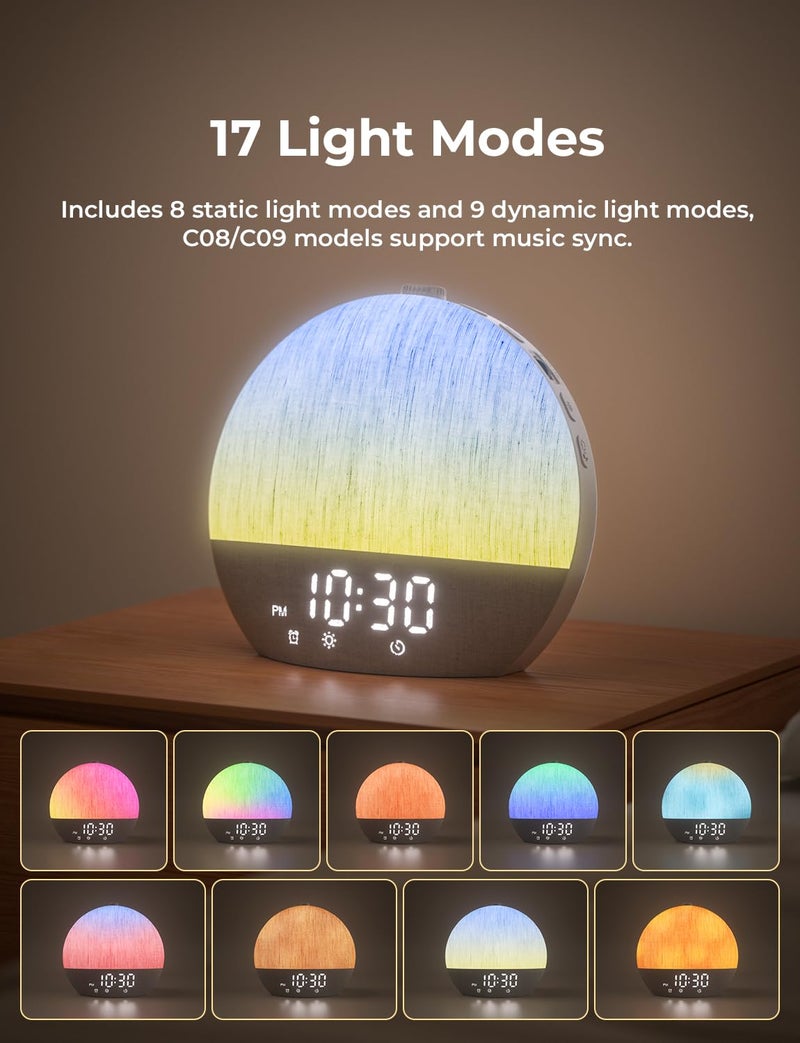 LIORQUE Sunrise Alarm Clock, Digital Alarm Clocks Bedside, 30 Sleep Sounds, Sleep Timer, Adjustable Volume & Brightness,Screen Free Design, Bluetooth, Wake up Light with White Noise for Heavy Sleepers - Image 4