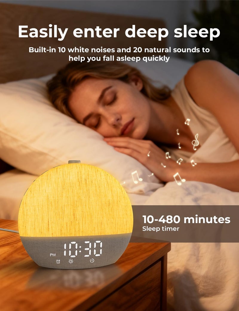 LIORQUE Sunrise Alarm Clock, Digital Alarm Clocks Bedside, 30 Sleep Sounds, Sleep Timer, Adjustable Volume & Brightness,Screen Free Design, Bluetooth, Wake up Light with White Noise for Heavy Sleepers - Image 5