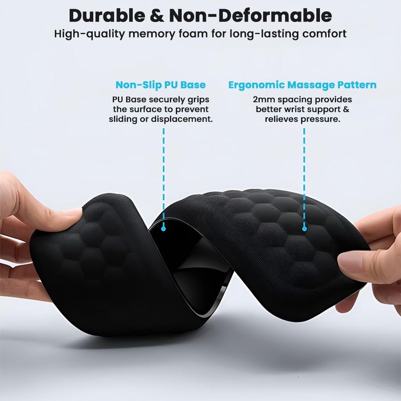 TECPHILE Mouse & Keyboard Wrist Rest Pad Padded Memory Foam Hand Rest Non-Slip Footpad - 14.3" Ergonomic Design Wrist Support for Office, Computer, Laptop, Mac Typing Pain Relief Desk Gaming Accessory - Image 2
