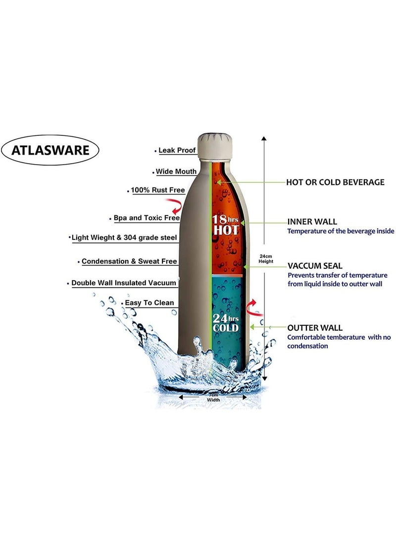 Atlasware 1 Liter Double Wall Stainless Steel Vacuum Flask Bottle - Image 3