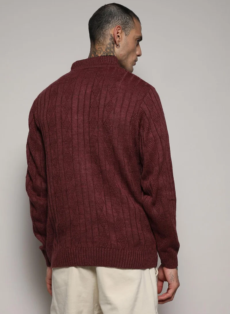CAHOOT  Men's Maroon Red Rhombus Knit Sweater for Men | Best Price UAE